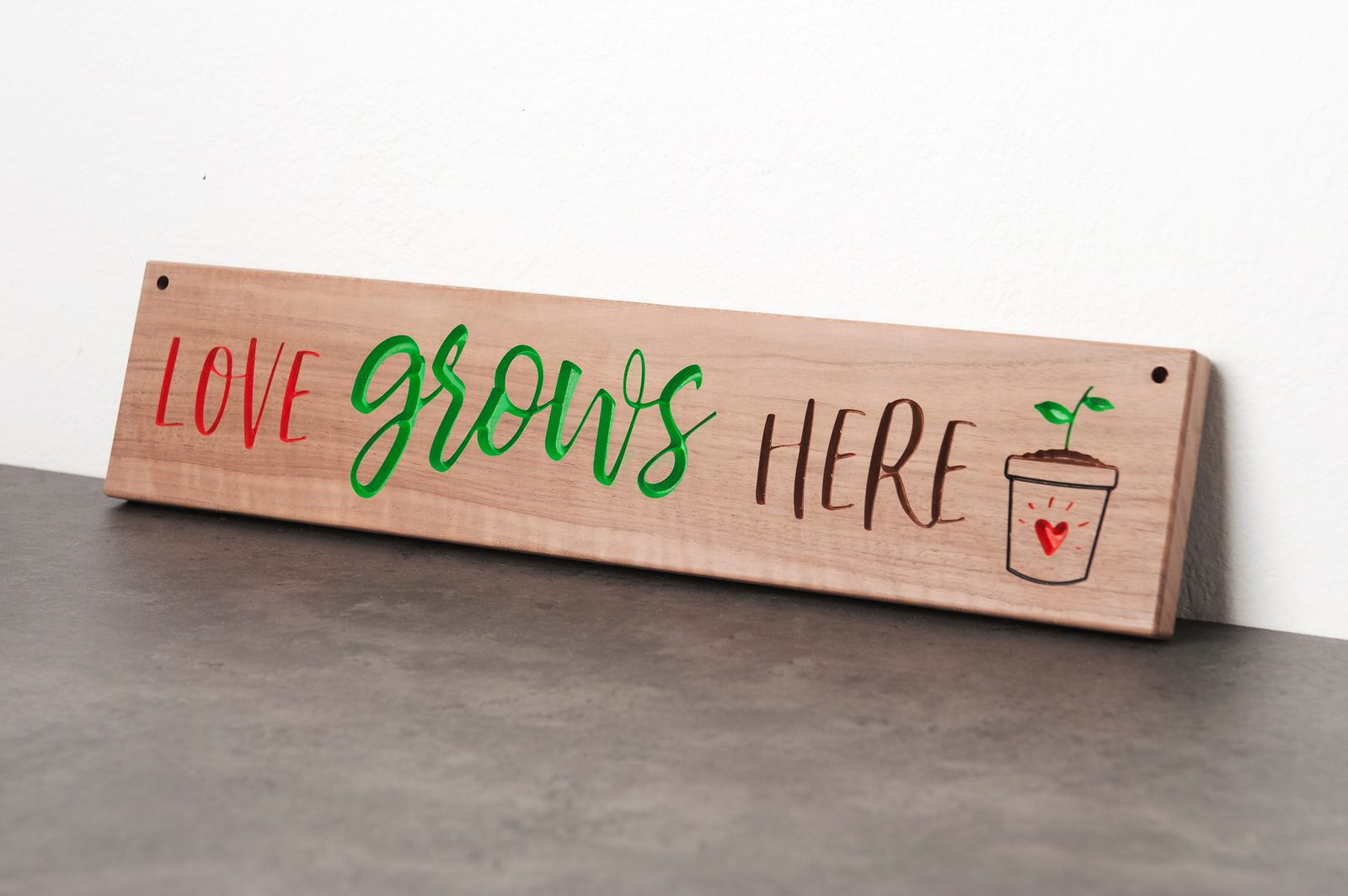 Handkoloriertes Holzschild Love grows here